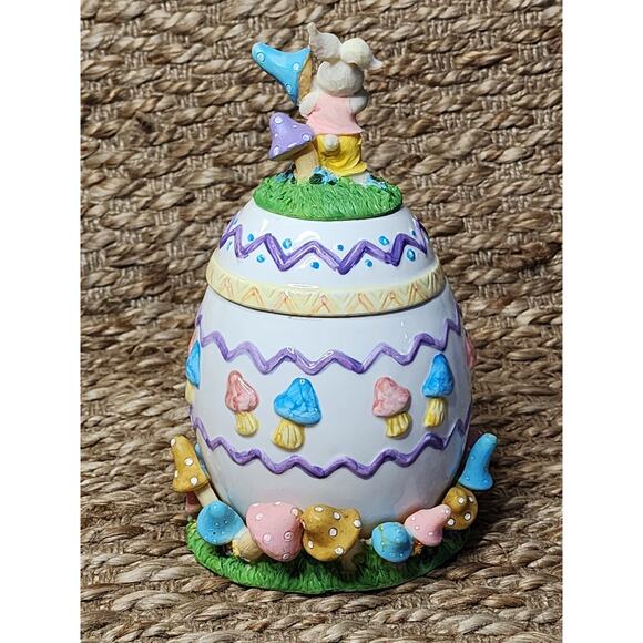 Long Rich Easter Egg Jar With Spring Mushrooms At Base 8.5" X 5" Holiday Decor - Picture 4 of 10